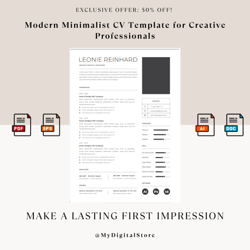 Modern Minimalist CV Template for Creative Professionals