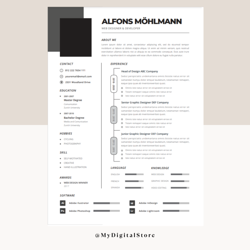 Modern Minimalist CV Template for Web & Graphic Designers