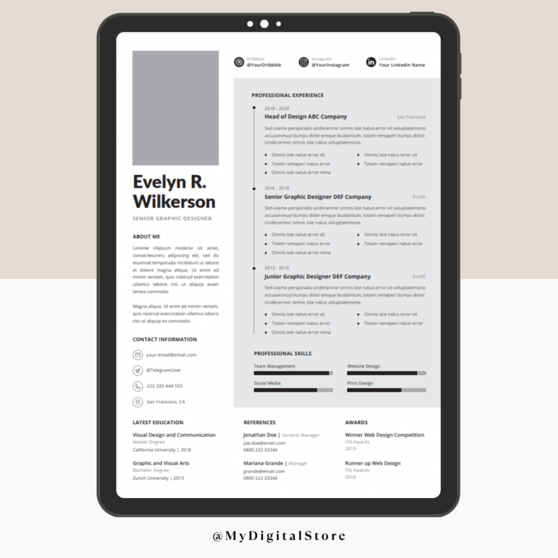 Professional Modern CV/Resume Template - Editable in Word, PDF & InDesign