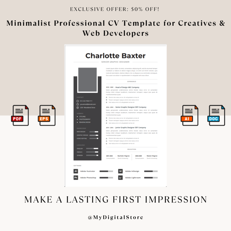 Minimalist Professional CV Template for Creatives & Web Developers