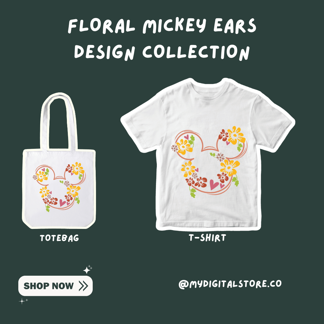 Craft magical creations with this Floral Mickey Ears Digital Design Bundle. Includes SVG, PNG, DXF, and EPS files perfect for t-shirts, mugs, and more. Compatible with Cricut and Silhouette.