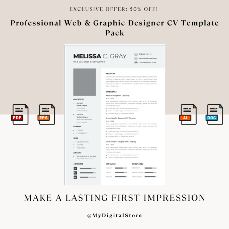 Professional Web & Graphic Designer CV Template Pack