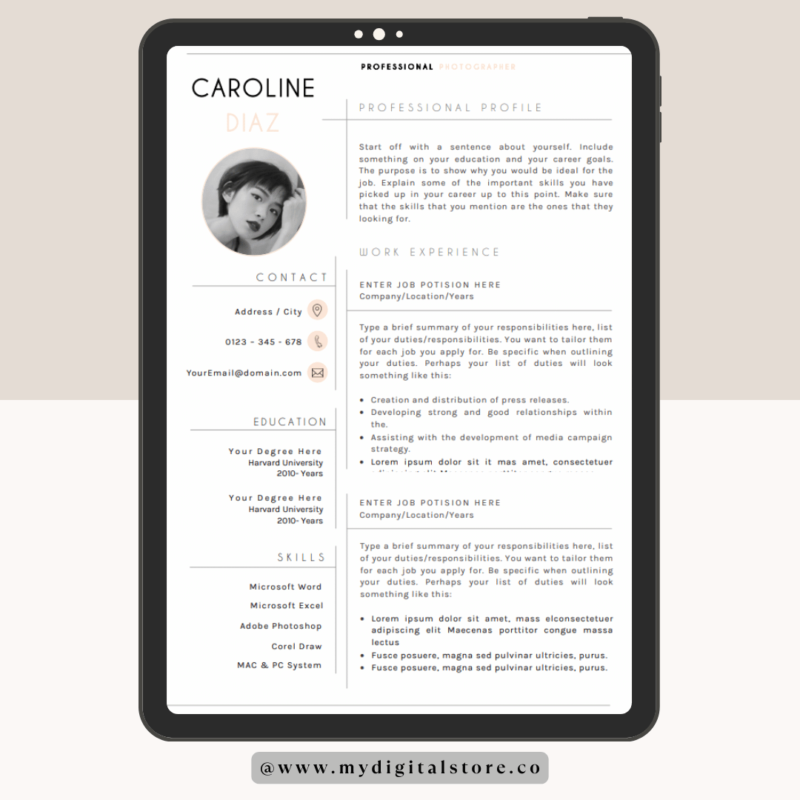 Elegant Professional CV Template for Photographers & Creatives