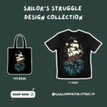 Sailor's Struggle: A stunning nautical illustration of a ship braving turbulent waves. Perfect for t-shirts, posters, and creative projects.