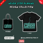 Never Stop Playing T-Shirt Design - Retro Gaming Console Artwork for Nostalgic Gamers (AI, PNG, SVG, EPS)