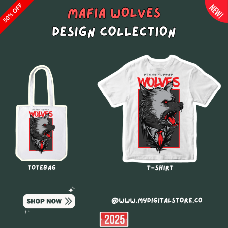 Add some bold style to your wardrobe with the Mafia Wolves T-Shirt Design. This fierce and striking artwork is perfect for t-shirts, hoodies, and more. Available in PNG, AI, and EPS formats