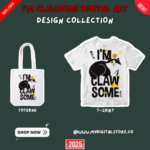 "I'm Clawsome" digital art collection featuring a playful cat design, available for t-shirts and tote bags. Perfect for cat lovers and pet enthusiasts.